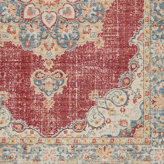 8' Red Medallion Power Loom Runner Rug Photo 5