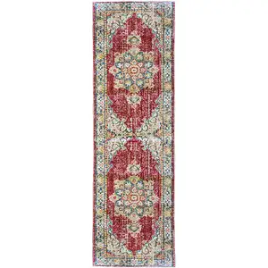 Photo of 8' Red Medallion Power Loom Runner Rug