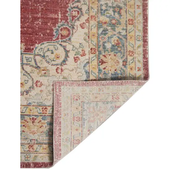 8' Red Medallion Power Loom Runner Rug Photo 3