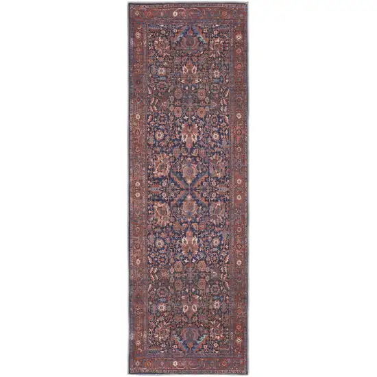 8' Red Orange And Blue Floral Power Loom Runner Rug Photo 1