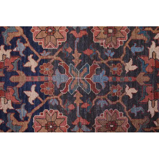 8' Red Orange And Blue Floral Power Loom Runner Rug Photo 3