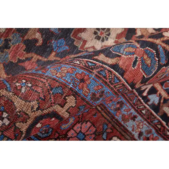 8' Red Orange And Blue Floral Power Loom Runner Rug Photo 6