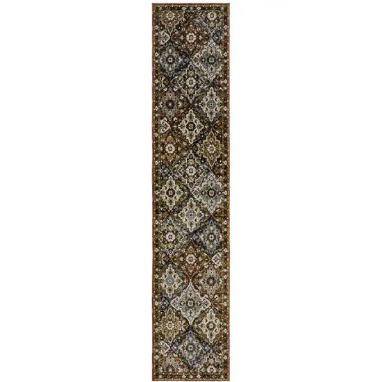 12' Red Orange And Ivory Medallion Runner Rug Photo 2