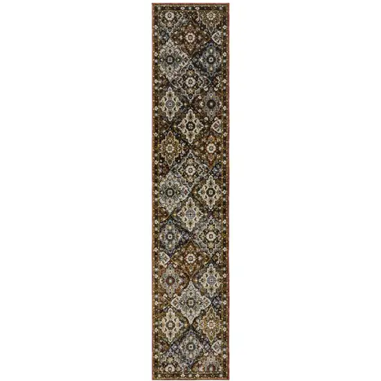 12' Red Orange And Ivory Medallion Runner Rug Photo 4