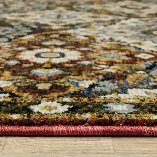 12' Red Orange And Ivory Medallion Runner Rug Photo 5