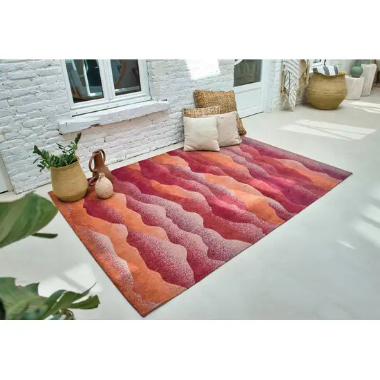 8' Red Orange Round Abstract Non Skid Area Rug Photo 8