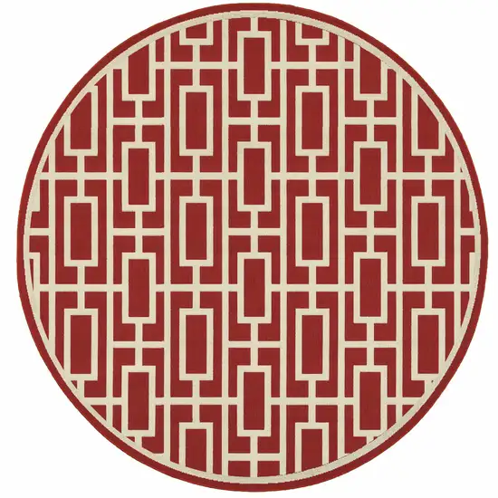 8' Red Round Geometric Stain Resistant Indoor Outdoor Area Rug Photo 1