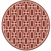 Photo of 8' Red Round Geometric Stain Resistant Indoor Outdoor Area Rug