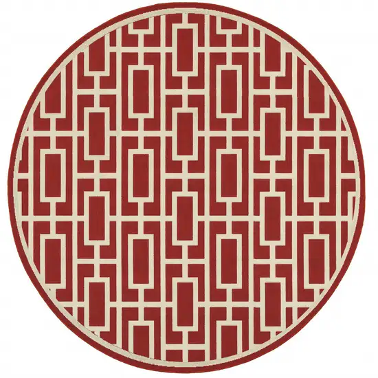 8' Red Round Geometric Stain Resistant Indoor Outdoor Area Rug Photo 2