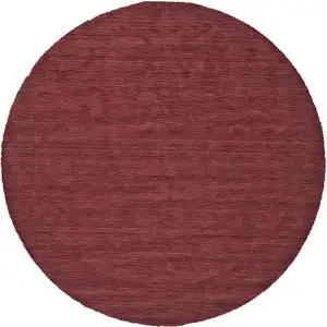 Photo of 8' Red Round Wool Hand Woven Stain Resistant Area Rug