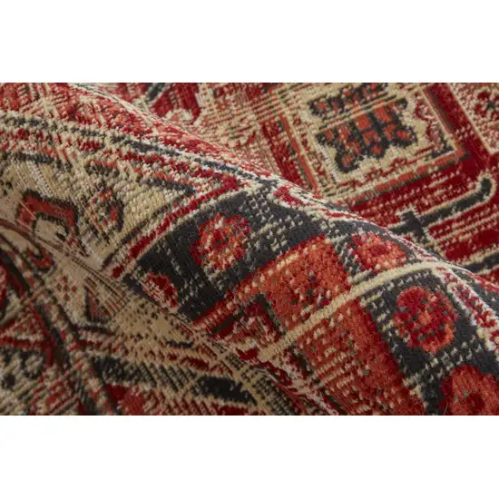 8' Red Tan And Black Abstract Power Loom Distressed Stain Resistant Runner Rug Photo 6