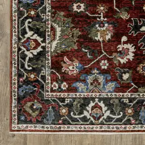 Photo of 8' Red Tan And Black Oriental Runner Rug With Fringe