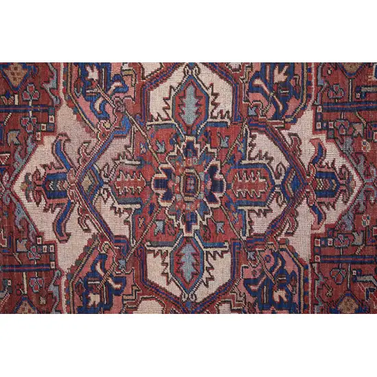 8' Red Tan And Blue Floral Power Loom Runner Rug Photo 3