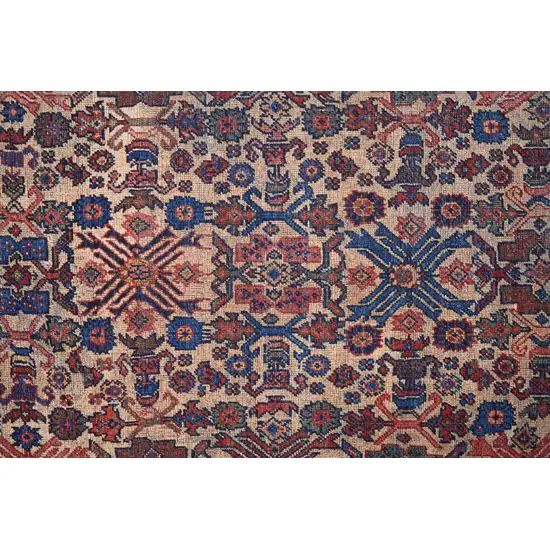 8' Red Tan And Blue Floral Power Loom Runner Rug Photo 3