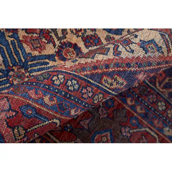 8' Red Tan And Blue Floral Power Loom Runner Rug Photo 6