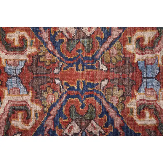 8' Red Tan And Blue Floral Power Loom Runner Rug Photo 6