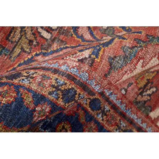 8' Red Tan And Blue Floral Power Loom Runner Rug Photo 5