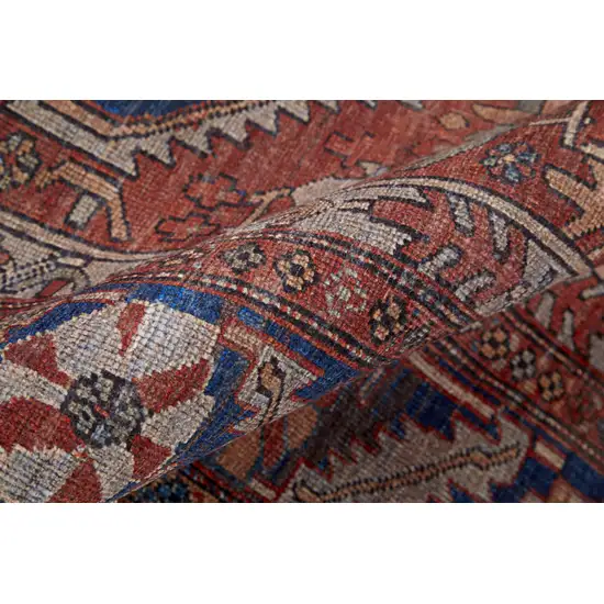 8' Red Tan And Blue Floral Power Loom Runner Rug Photo 6