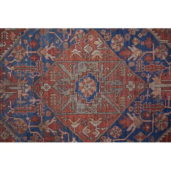 8' Red Tan And Blue Floral Power Loom Runner Rug Photo 3