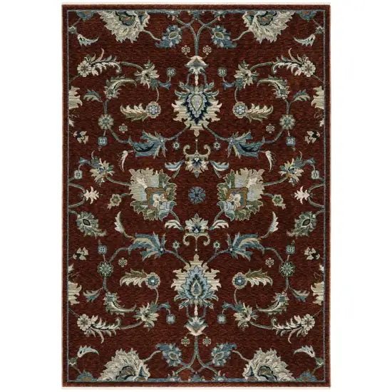 8' Red Teal And Green Oriental Runner Rug With Fringe Photo 2