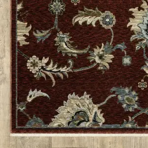 Photo of 8' Red Teal And Green Oriental Runner Rug With Fringe