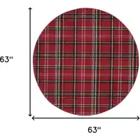 Photo of 5' Red and Black Round Plaid Power Loom Area Rug