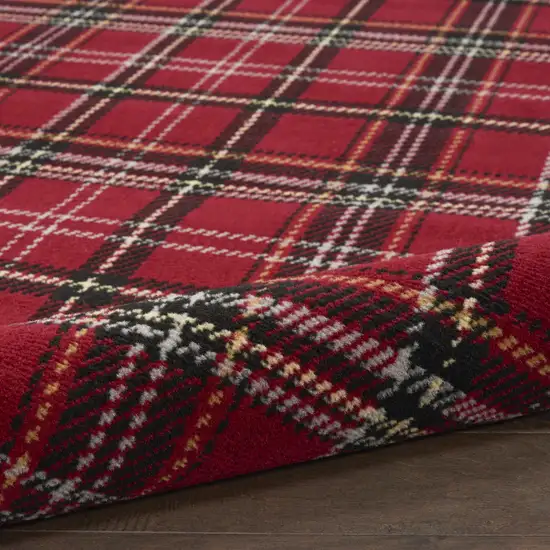 5' Red and Black Round Plaid Power Loom Area Rug Photo 6