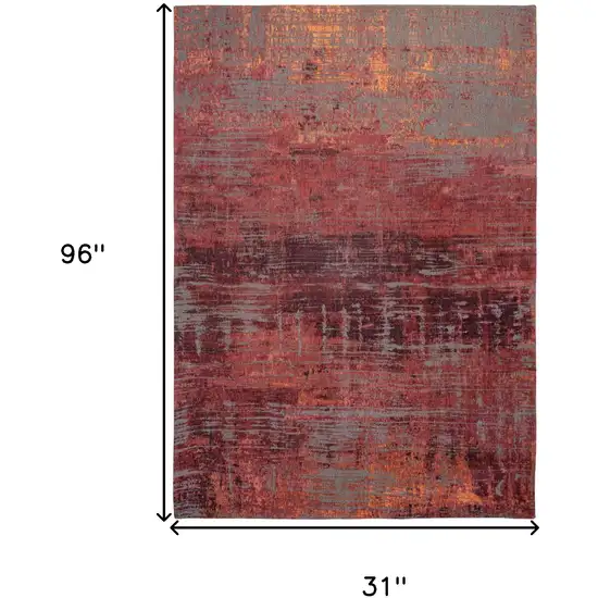 10' Red and Gray Abstract Non Skid Area Rug Photo 3