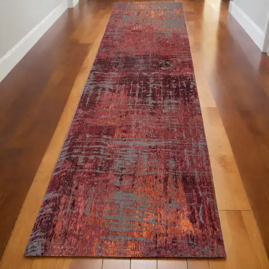 10' Red and Gray Abstract Non Skid Area Rug Photo 1