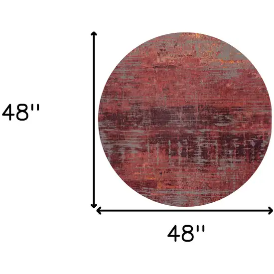 5' Red and Gray Round Abstract Non Skid Area Rug Photo 3