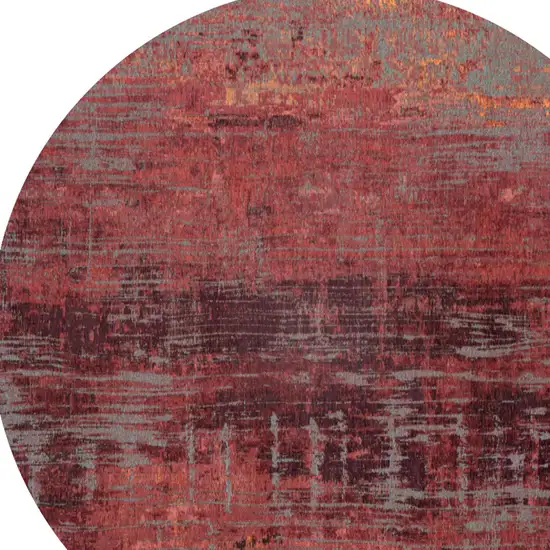 5' Red and Gray Round Abstract Non Skid Area Rug Photo 6