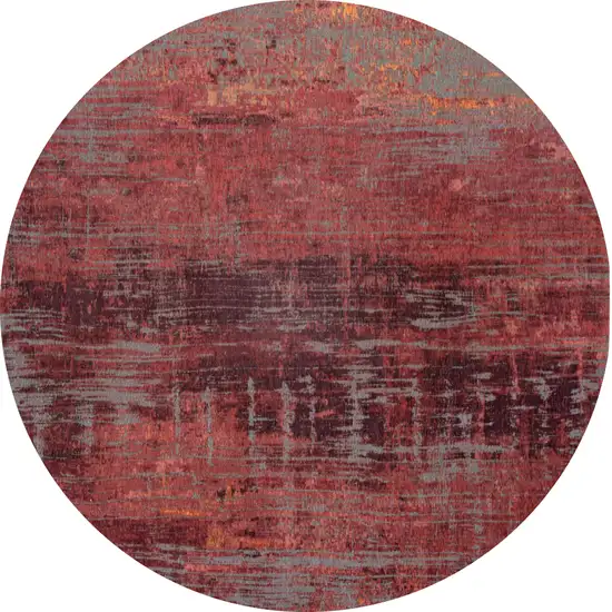 5' Red and Gray Round Abstract Non Skid Area Rug Photo 2