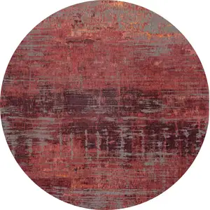 Photo of 8' Red and Gray Round Abstract Non Skid Area Rug