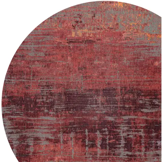 8' Red and Gray Round Abstract Non Skid Area Rug Photo 6