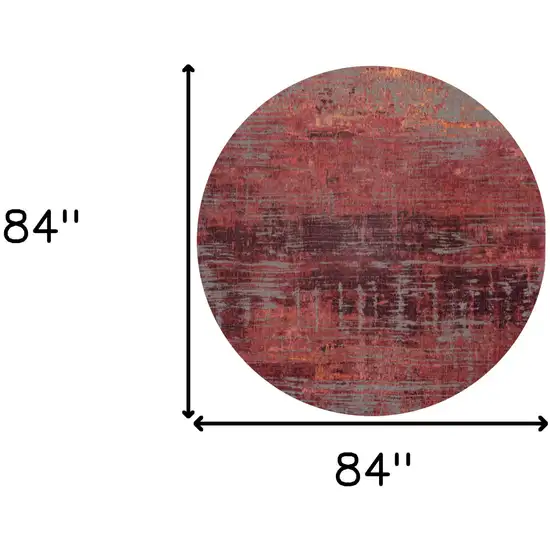 8' Red and Gray Round Abstract Non Skid Area Rug Photo 3