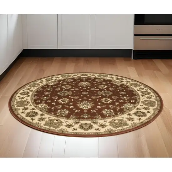 6' Red and Ivory Floral Round Rug Photo 1