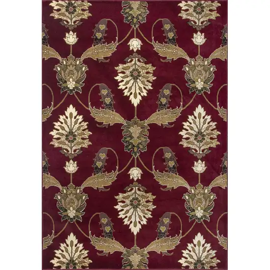 8' Red and Ivory Floral Runner Rug Photo 4