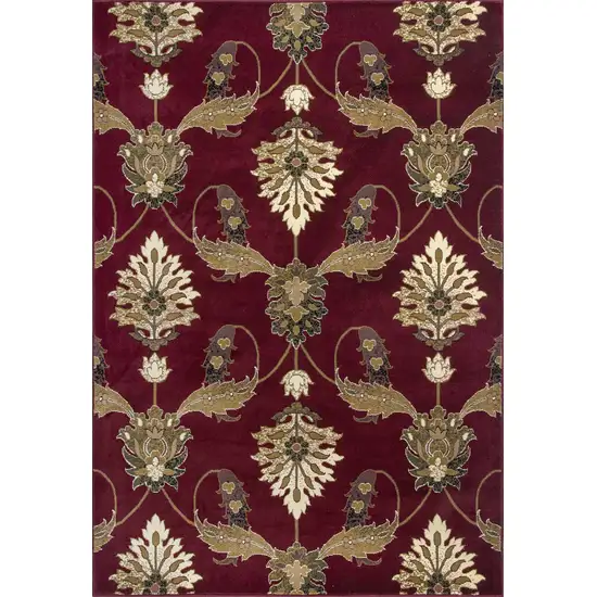 8' Red and Ivory Floral Runner Rug Photo 1