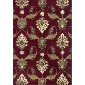 Photo of 8' Red and Ivory Floral Runner Rug