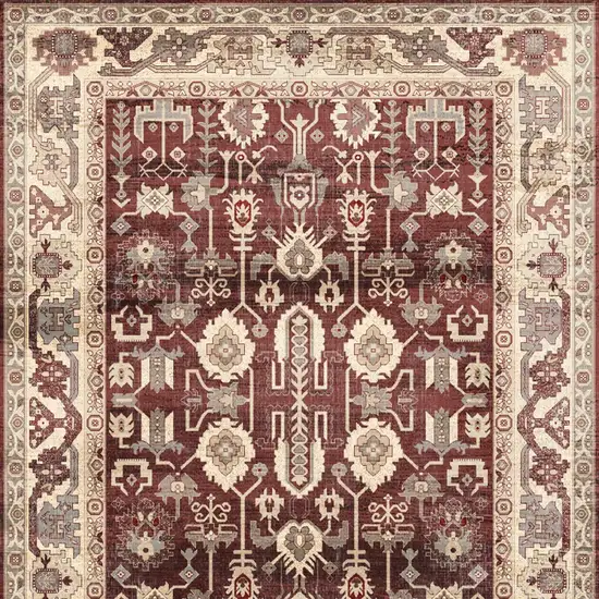 8' Red and Ivory Oriental Distressed Non Skid Runner Rug Photo 8