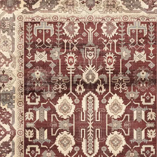 8' Red and Ivory Oriental Distressed Non Skid Runner Rug Photo 7