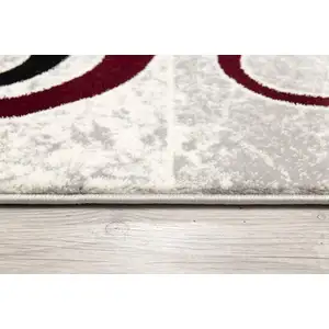 Photo of 8' Red and White Geometric Power Loom Runner Rug