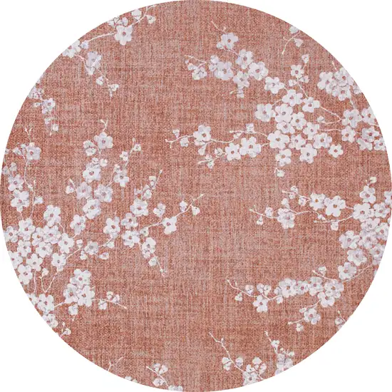 8' Red and White Round Oriental Non Skid Area Rug Photo 2