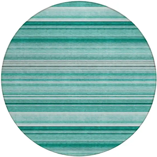 Aqua Round Striped Washable Indoor Outdoor Area Rug Photo 2