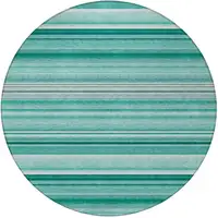 Photo of 8' Round Aqua Round Striped Washable Non Skid Indoor Outdoor Area Rug