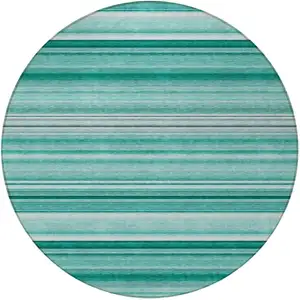 Photo of 8' Round Aqua Round Striped Washable Non Skid Indoor Outdoor Area Rug