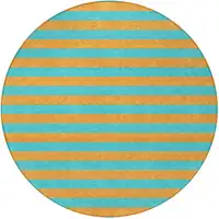 Photo of 8' Round Aqua Round Striped Washable Non Skid Indoor Outdoor Area Rug