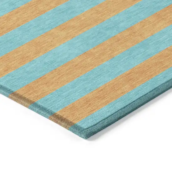 Aqua Round Striped Washable Non Skid Indoor Outdoor Area Rug Photo 6