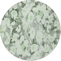 Photo of 8' Round Artichoke Green Round Floral Washable Non Skid Indoor Outdoor Area Rug