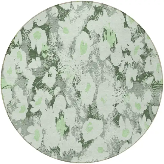 8' Round Artichoke Green Round Floral Washable Non Skid Indoor Outdoor Area Rug Photo 4